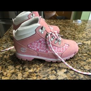 Pink & White Timberlands